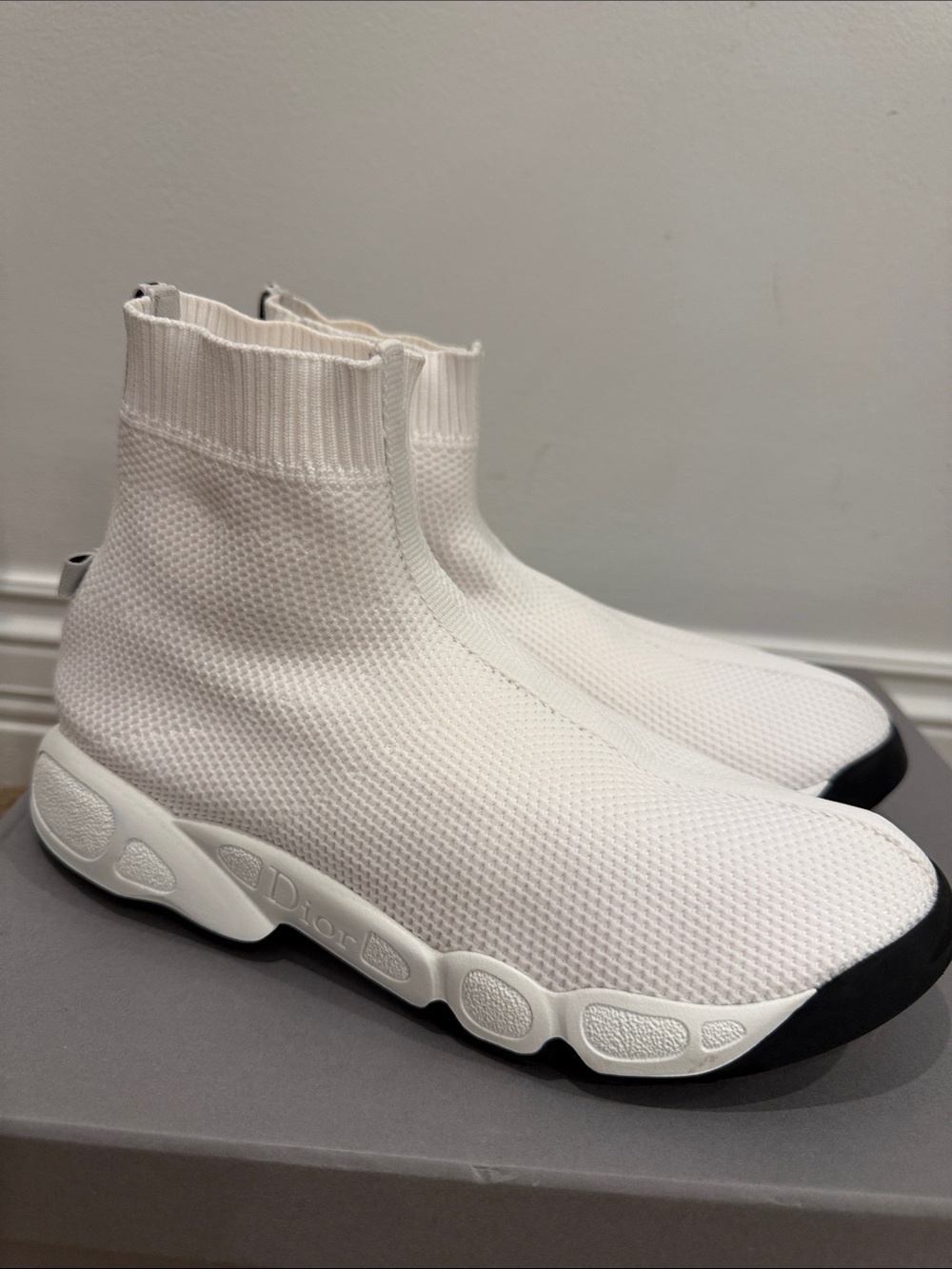 Christian Dior White Knit Sock Sneakers 36.5 (Fits 37) – New